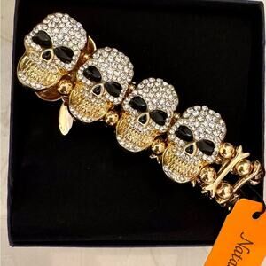 Gold Skull Bracelet with Rhinestones